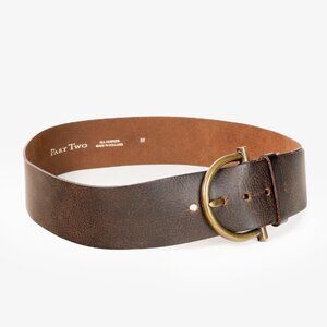 Part Two Wide Brown Leather Bronze Buckle Belt